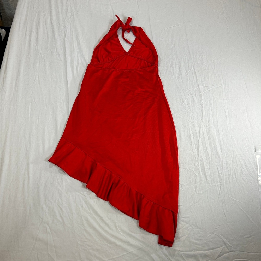 Electric Lingerie Vintage Y2K Red Asymmetrical Ruffle Hem Night Gown Slip OSFA - Picture 4 of 10